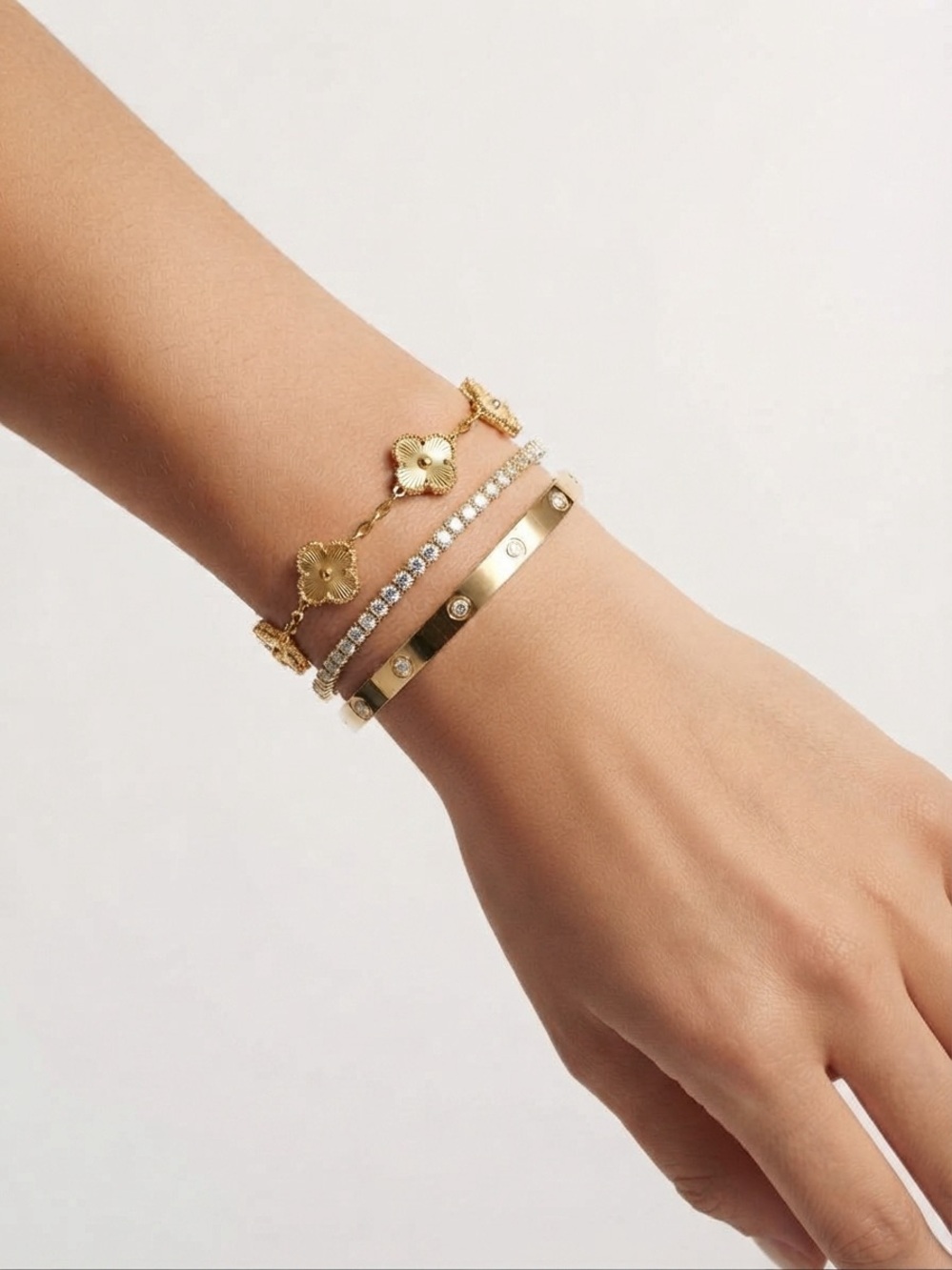 3PC Lucky Clover Tennis Bracelet Set